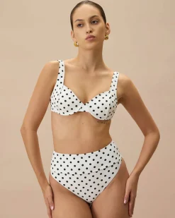 The White Polka Dot High Waist Bikini Bottom