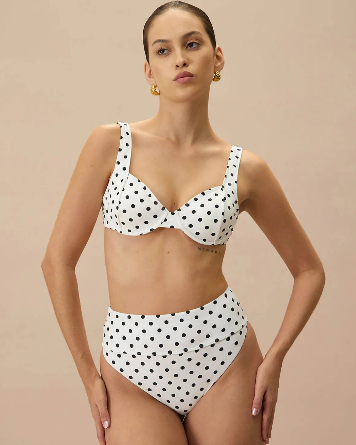 The White Polka Dot High Waist Bikini Bottom