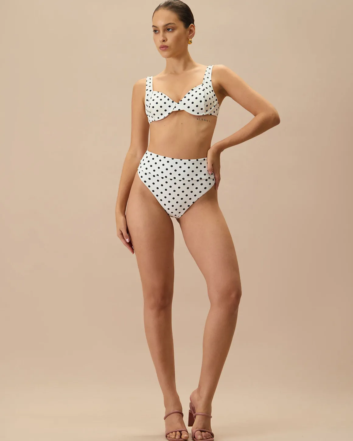 The White Polka Dot High Waist Bikini Bottom