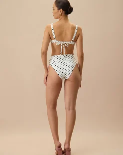 The White Polka Dot High Waist Bikini Bottom