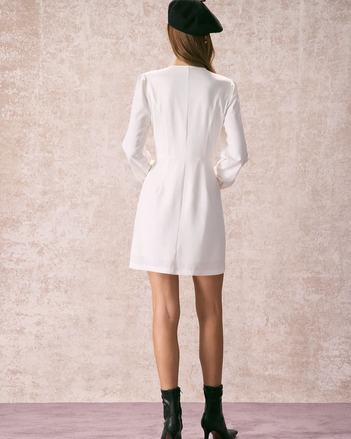 The White Round Neck Button Mini Dress