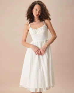 The White Ruched Slip Cotton Midi Dress