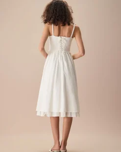 The White Ruched Slip Cotton Midi Dress