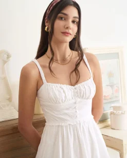 The White Ruched Slip Cotton Midi Dress