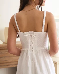 The White Ruched Slip Cotton Midi Dress
