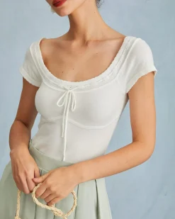 The White Scoop Neck Short Sleeve Knit Tee