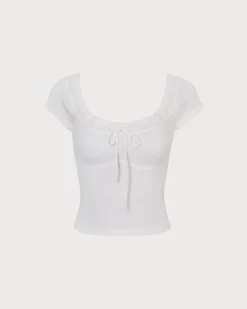 The White Scoop Neck Short Sleeve Knit Tee