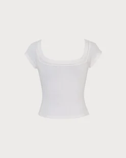 The White Scoop Neck Short Sleeve Knit Tee