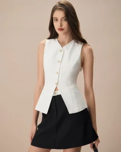 The White Single-breasted Cotton Vest