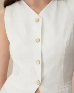 The White Single-breasted Cotton Vest