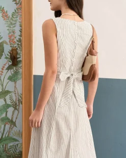 The White Square Neck Striped Midi Dress