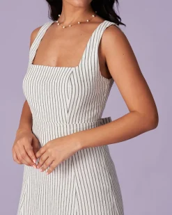 The White Square Neck Striped Midi Dress