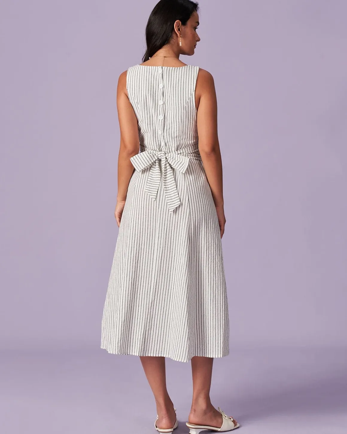 The White Square Neck Striped Midi Dress