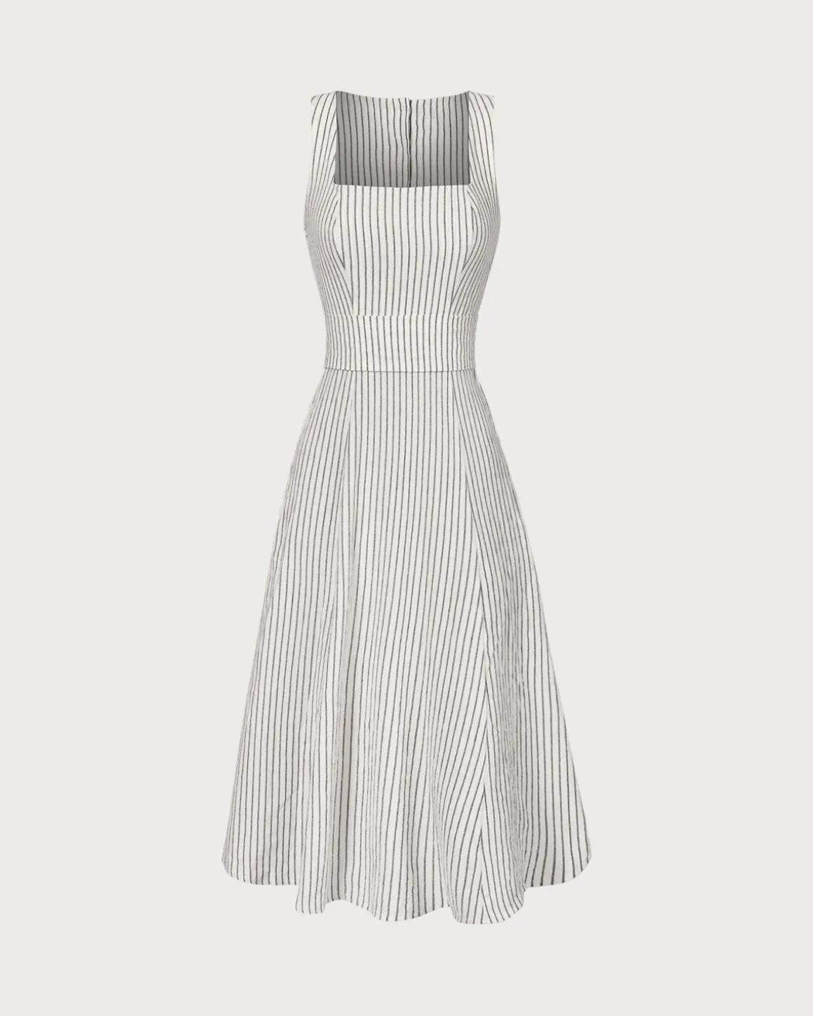 The White Square Neck Striped Midi Dress