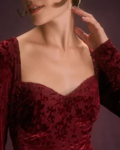 The Wine Red Floral Cutout Back Mini Dress