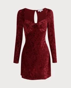 The Wine Red Floral Cutout Back Mini Dress