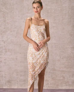 The Yellow Asymmetric Hem Floral Midi Dress