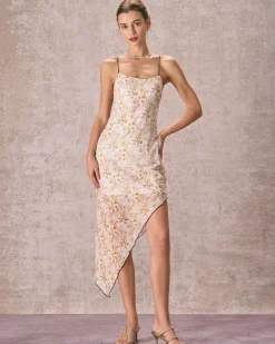 The Yellow Asymmetric Hem Floral Midi Dress