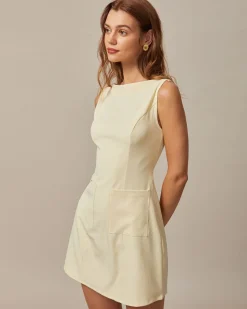The Yellow Boat Neck Cutout Mini Dress