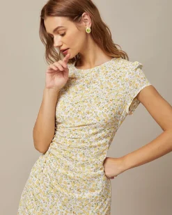 The Yellow Round Neck Floral Midi Dress