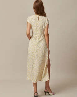 The Yellow Round Neck Floral Midi Dress