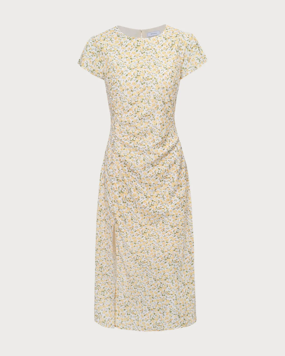 The Yellow Round Neck Floral Midi Dress