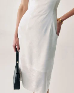 White Beaded Strap Slip Midi Dress