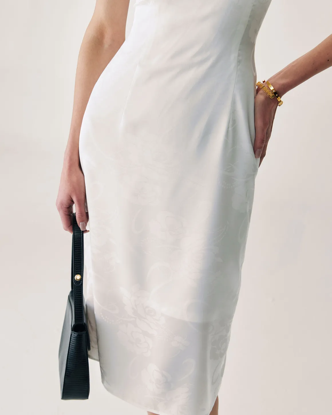 White Beaded Strap Slip Midi Dress