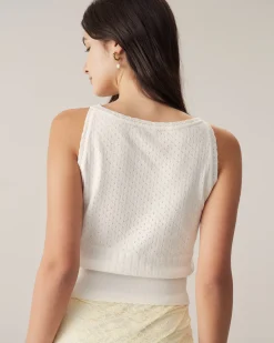 White Boat Neck Slim Tank