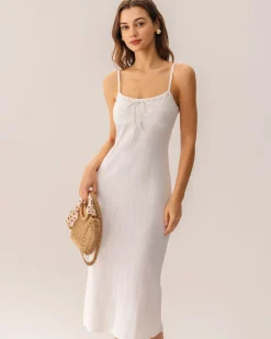 White Bodycon Slit Slip Midi Dress