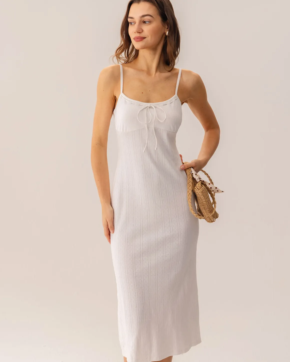 White Bodycon Slit Slip Midi Dress