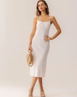 White Bodycon Slit Slip Midi Dress
