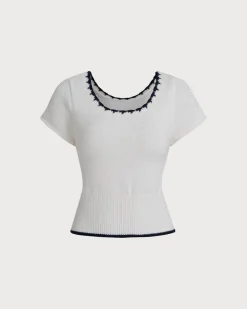 White Contrast Round Neck Tee