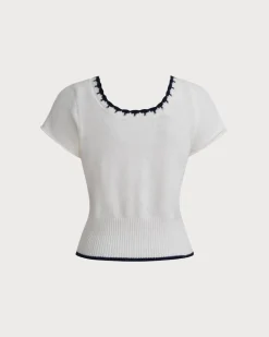 White Contrast Round Neck Tee