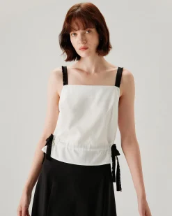 White Contrast Square Neck Tank Top