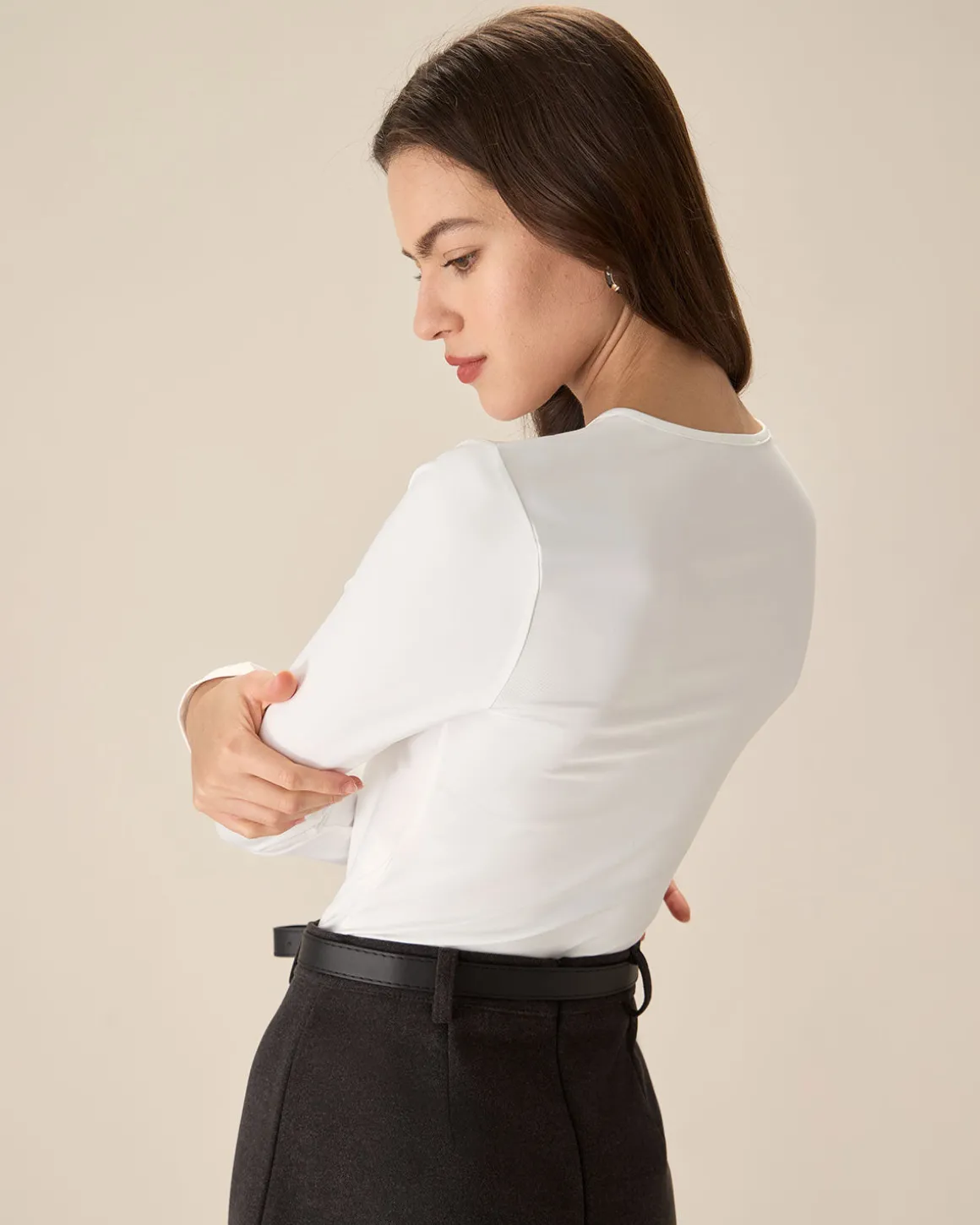 White Contrasting Bowknot Slim Tee