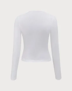White Contrasting Bowknot Slim Tee