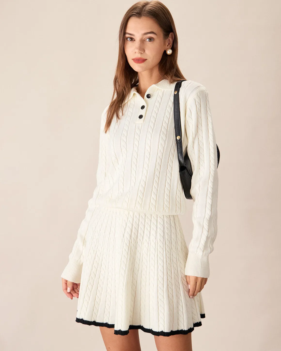 White Contrasting Button Sweater