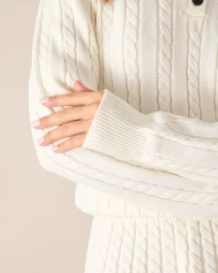 White Contrasting Button Sweater