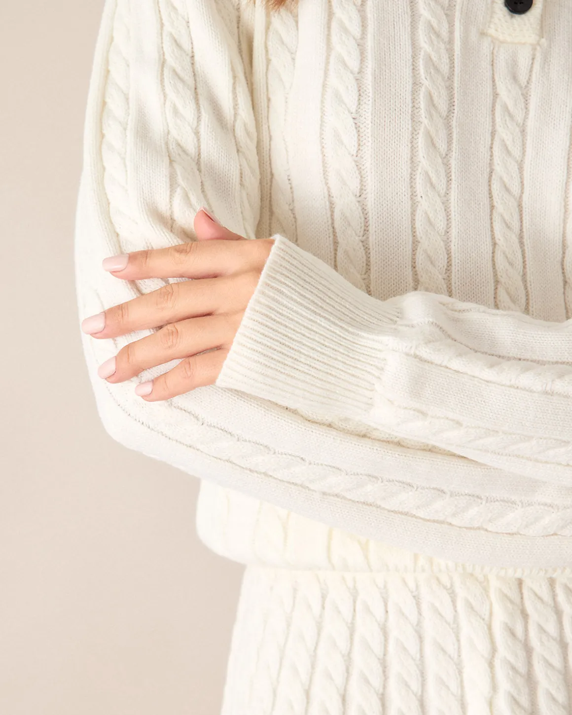 White Contrasting Button Sweater