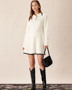 White Contrasting Button Sweater