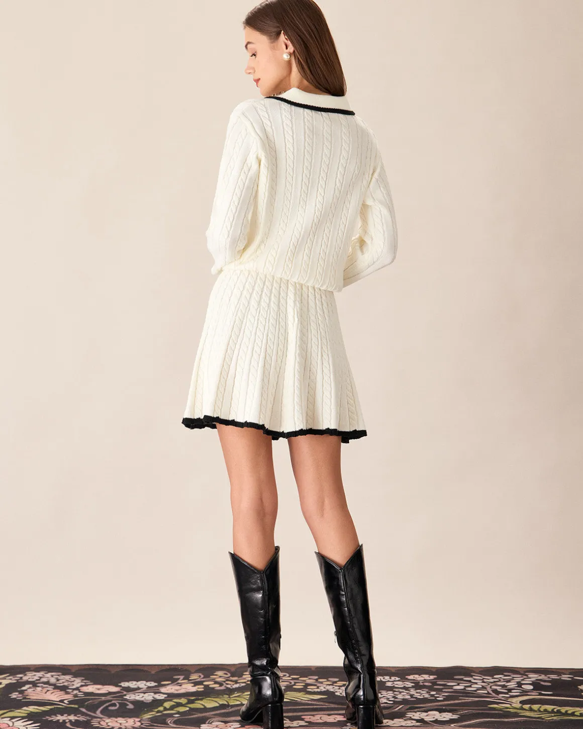 White Contrasting Button Sweater