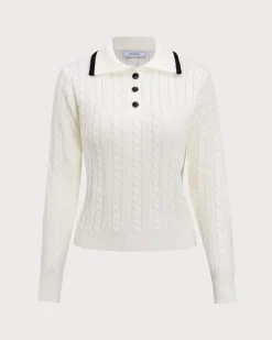 White Contrasting Button Sweater