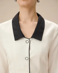 White Contrasting Button-Up Mini Dress