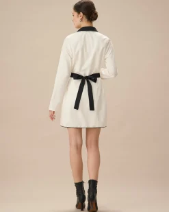 White Contrasting Button-Up Mini Dress