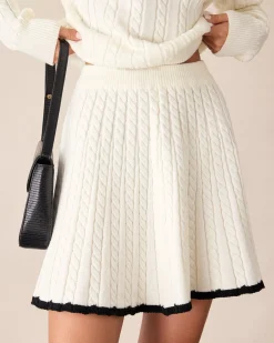 White Contrasting Knitted Mini Skirt