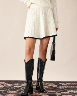 White Contrasting Knitted Mini Skirt