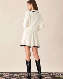 White Contrasting Knitted Mini Skirt