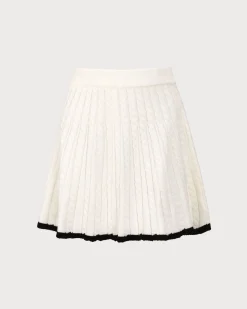 White Contrasting Knitted Mini Skirt