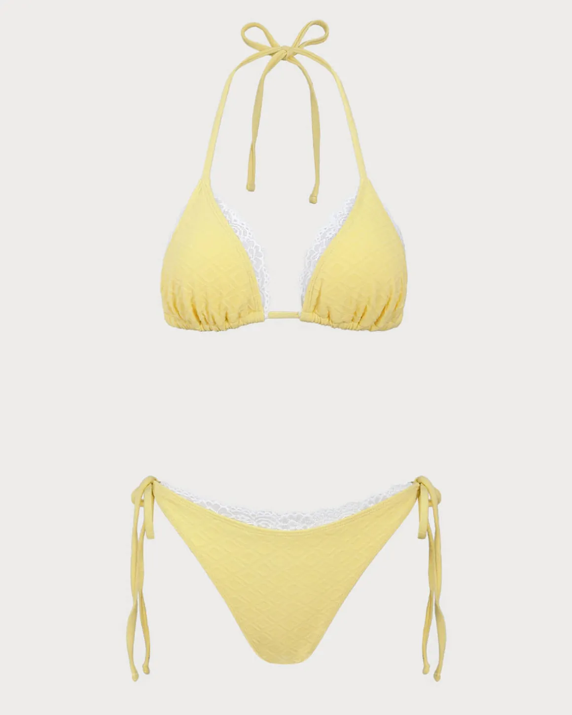 White Contrasting Lace Bikini Set